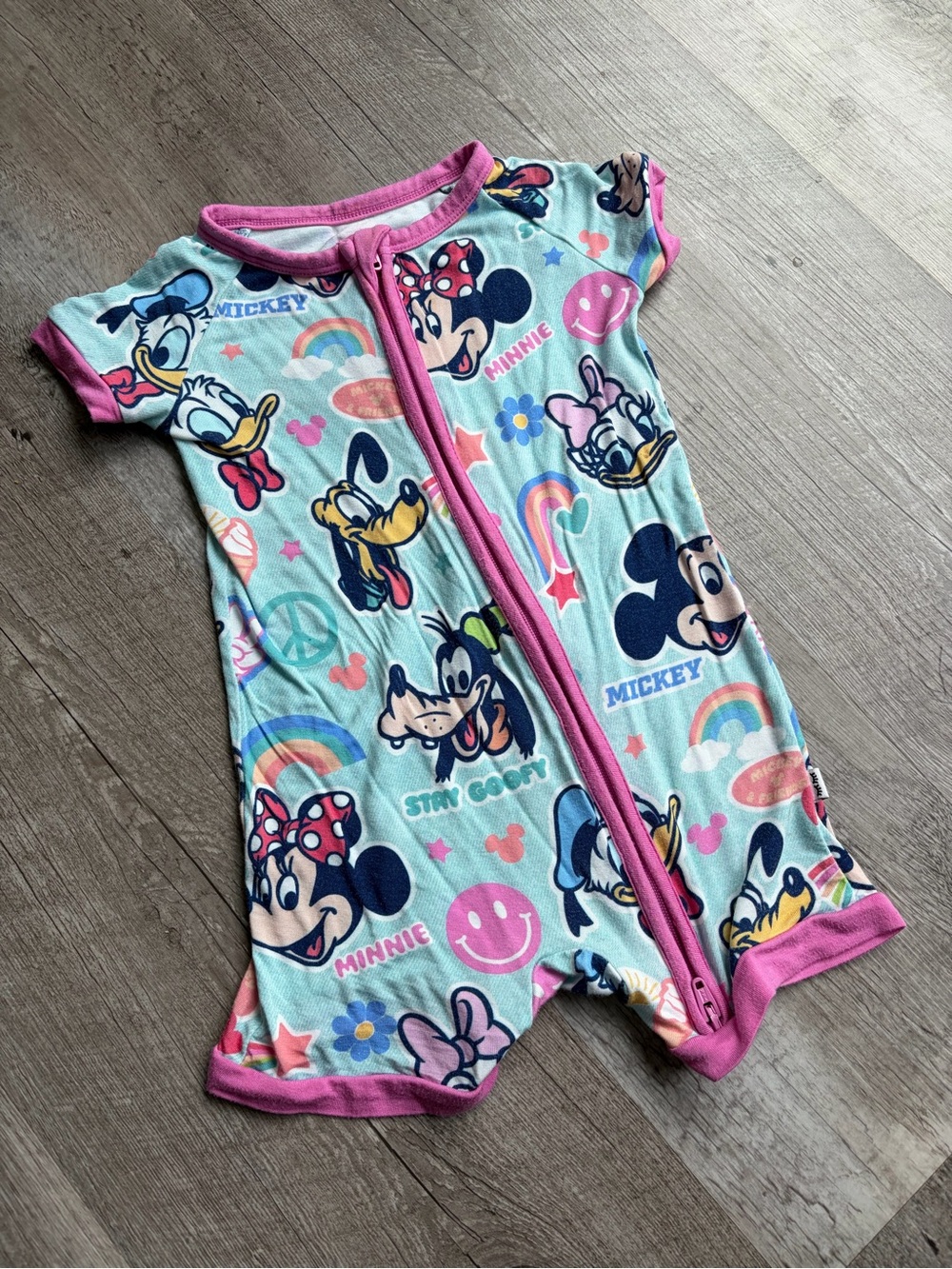 Disney Little Sleepies Short Sleeve Zip Romper Pajamas in Mickey Print 6-12M